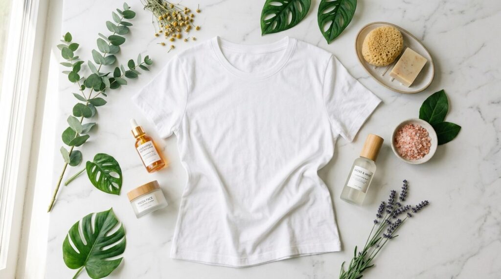 Flat lay lifestyle photography: Minimalist composition with 
