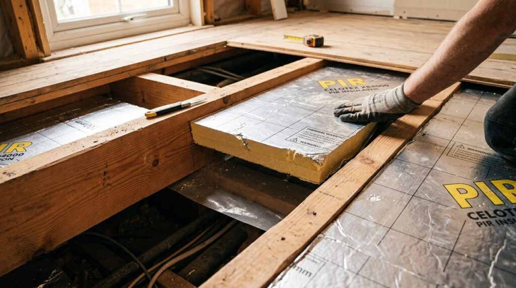 Close-up detail shot of thermal insulation material (PIR foa