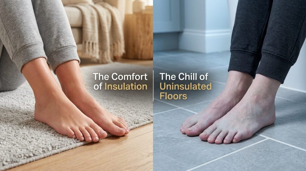 Split-screen comparison showing a womans feet and lower leg