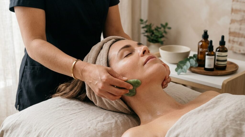 Close-up of therapeutic facial massage technique being appli