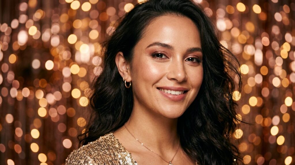 Close-up beauty shot of a womans face during a festive cele